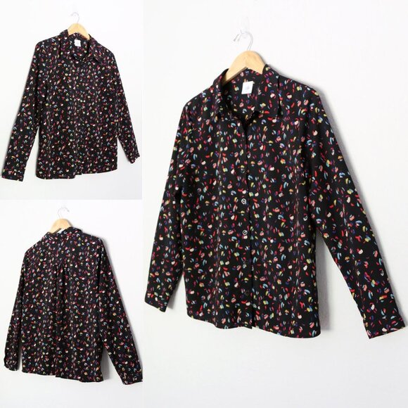 Cabi Ferris Button Front Shirt Blouse Top M #3423 Colorful Feather Confetti Mod - Picture 1 of 14